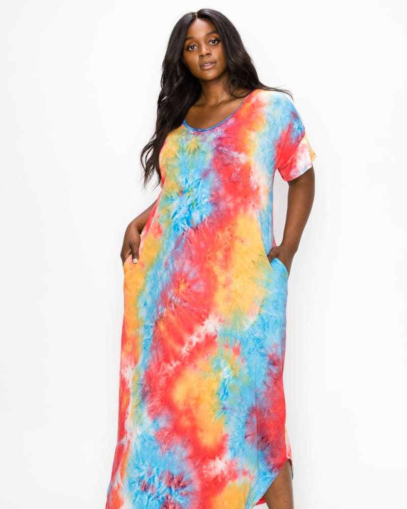 Plus Size Ruby Tie Dye Maxi Dress Aqua Tangerine Br Coral Tie Dye